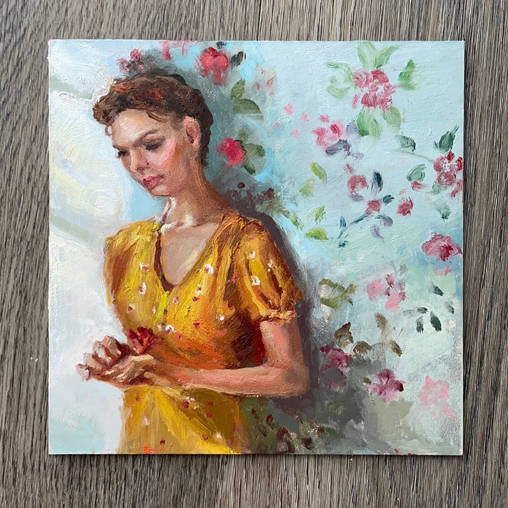 Oil painting-girl with flower